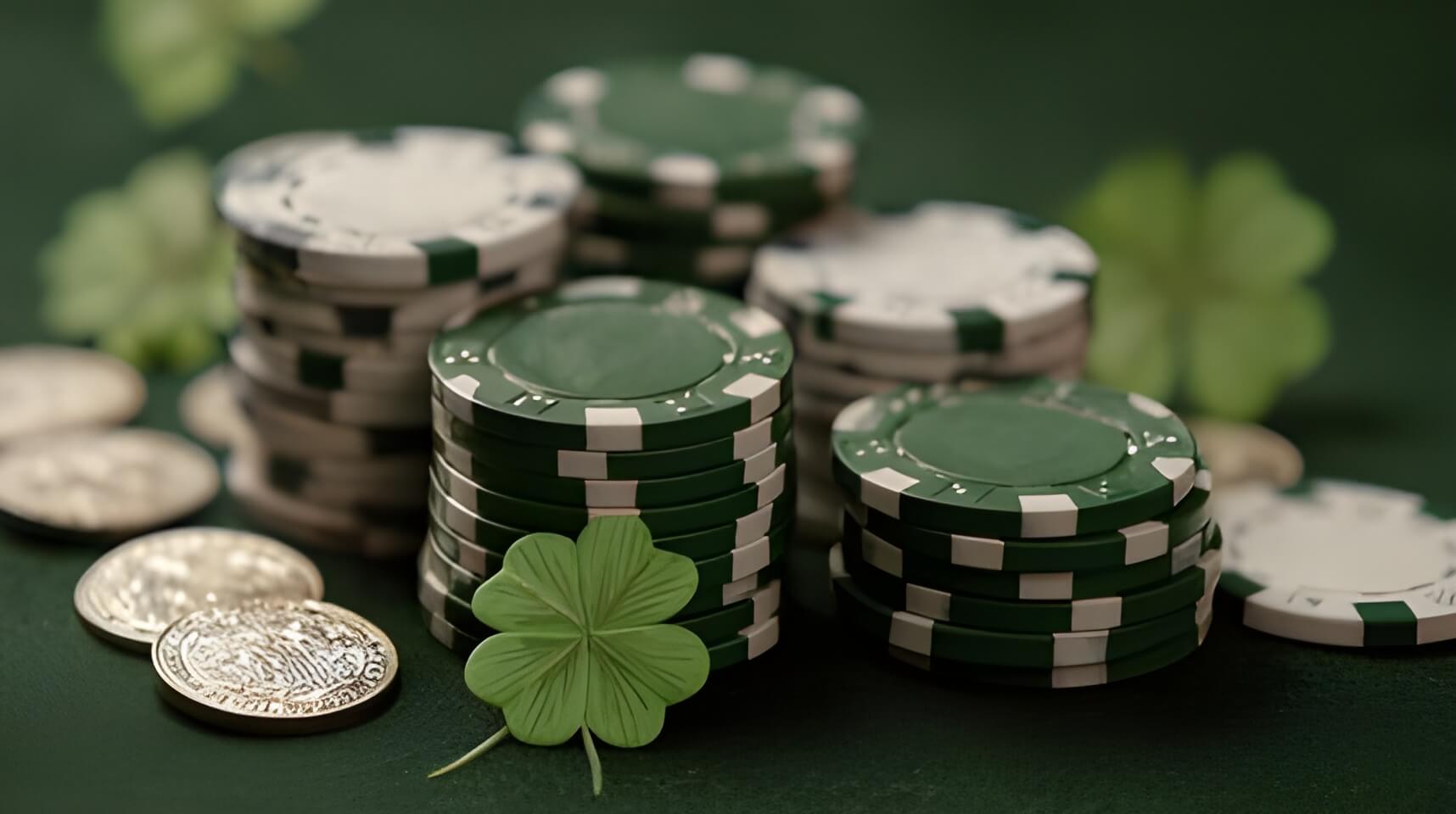 Casino atmosphere with green poker chips